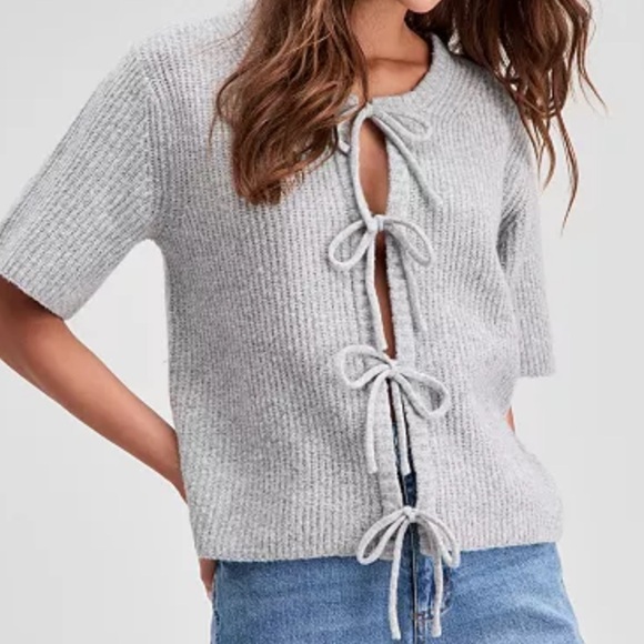And Now This Short-Sleeve Tie-Front Cardigan casual gray heather medium NWT - Picture 1 of 2